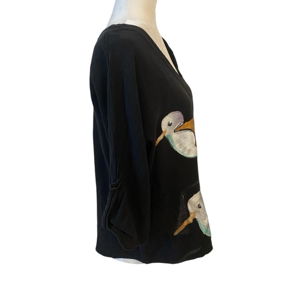 Cottonways Handpainted Sanderling Bird Print Cotton Gauze Blouse - Picture 3 of 8